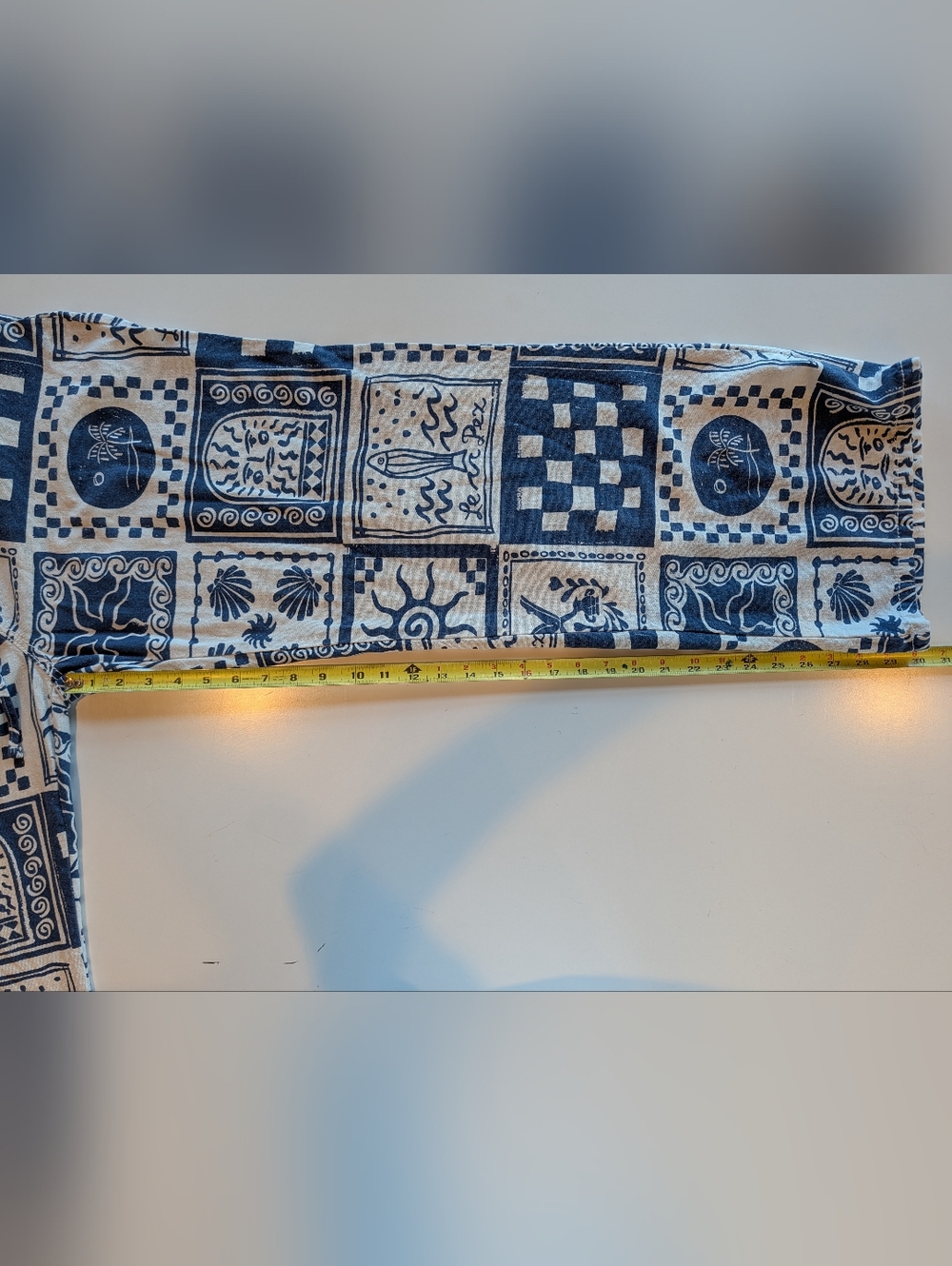 Blue & White Printed Linen Pull On Pants - Blue Bandana Geo Sardines Fish - Picture 9 of 11